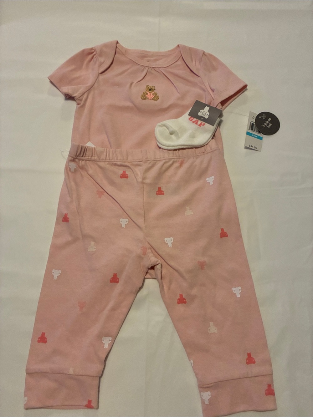 GAP Pink Baby Bodysuit and Pants Set with Bear Motif